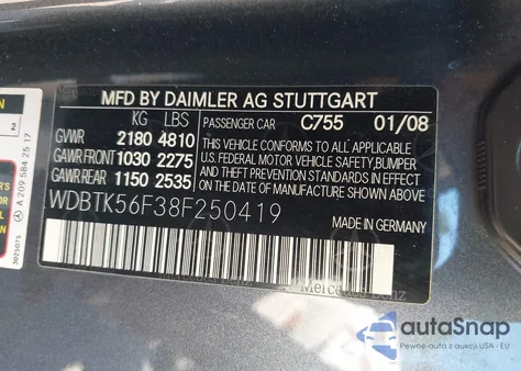 2008 Mercedes-Benz Clk 350 из США, поврежденный, VIN WDBTK56F38F250419